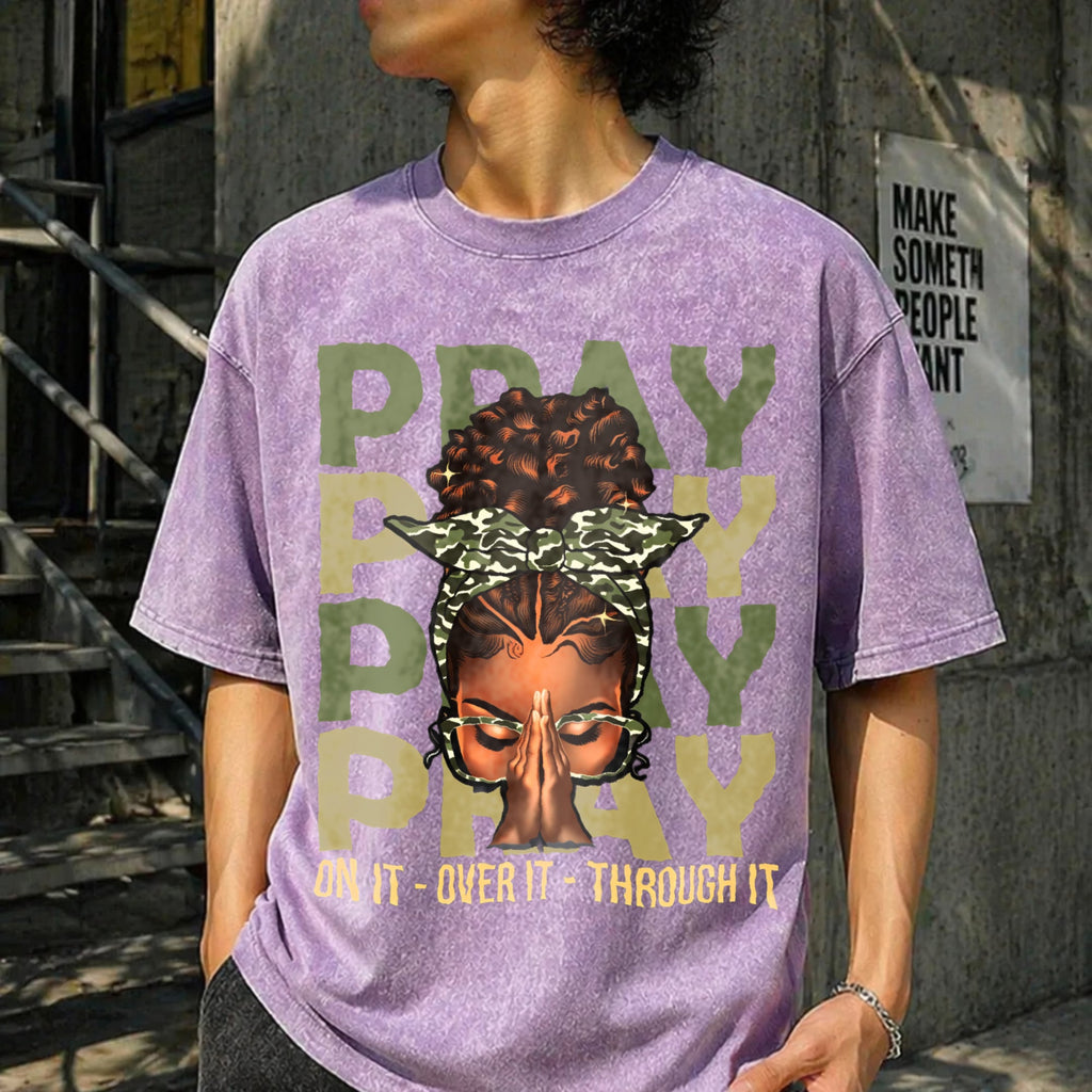 Pray On It Over It Black Woman Afro Christian Vintage product image 13