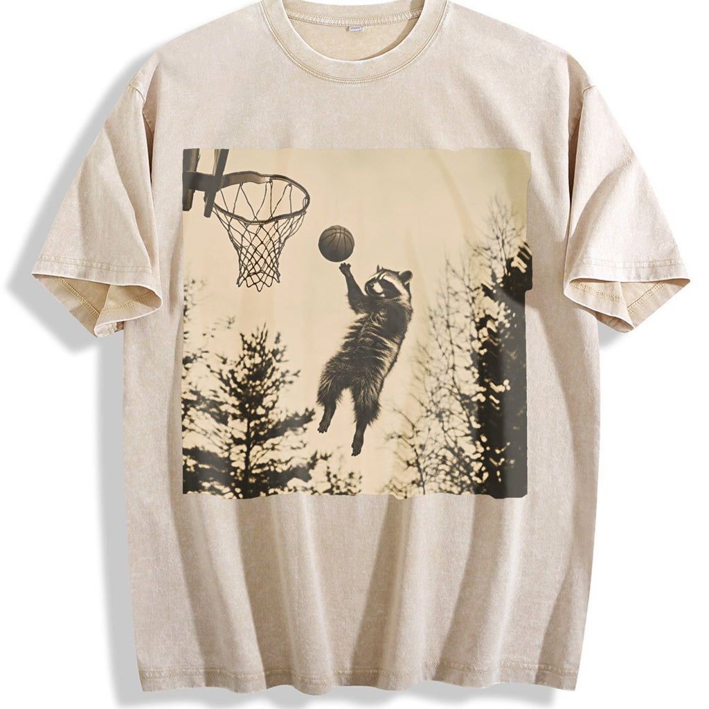 Basketball Raccoon Dunk Vintage Washed T-Shirt product image 1
