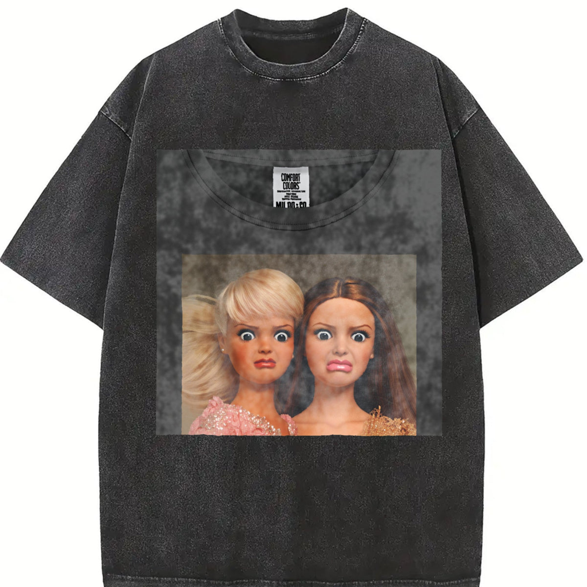 Funny Shocked Doll Duo Vintage Washed T-Shirt product image 2