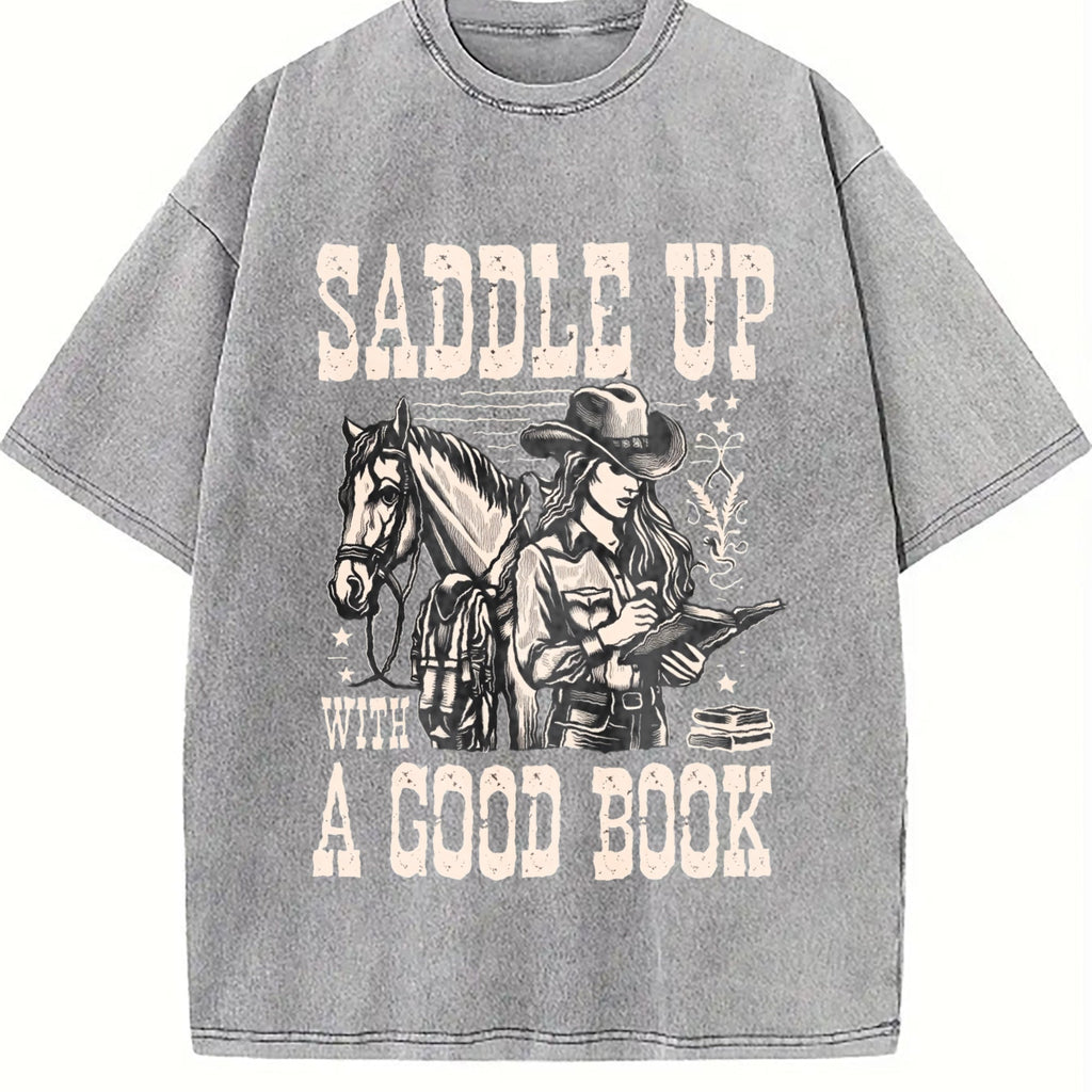 Cowgirl Saddle Up A Good Book Western Vintage Washed T-Shirt product image 5