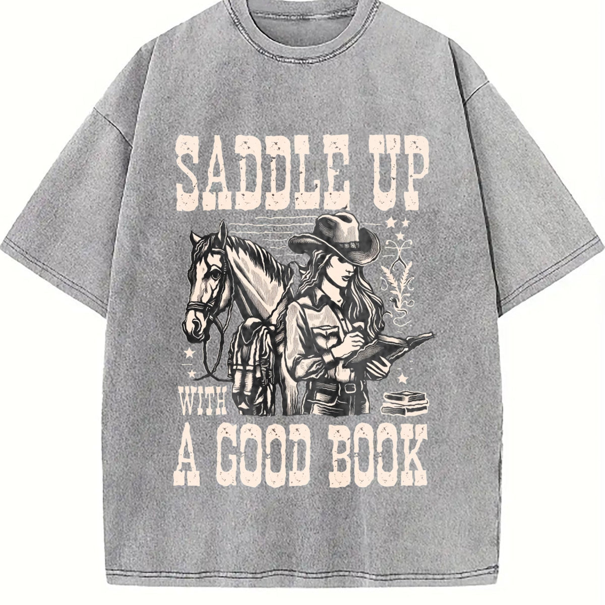 Cowgirl Saddle Up A Good Book Western Vintage Washed T-Shirt product image 5