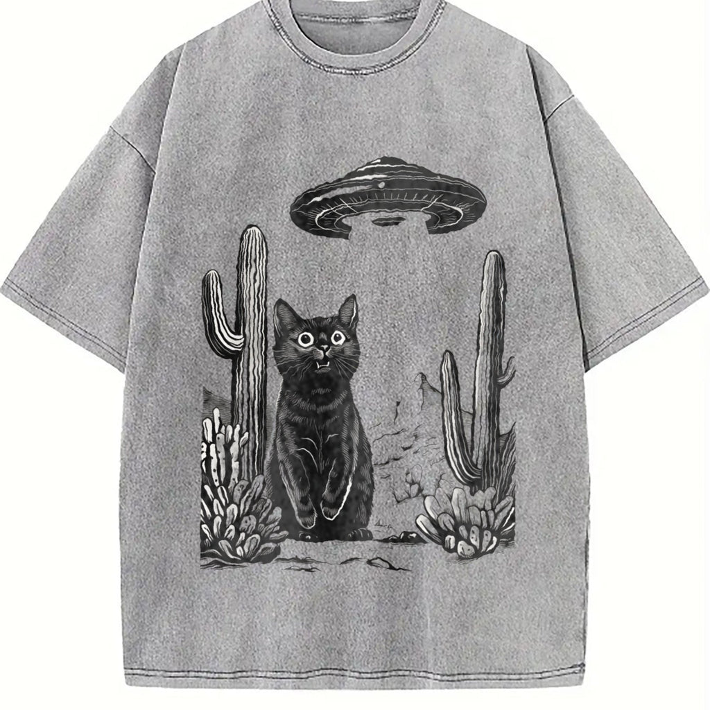 UFO Desert Cat 90s Vintage Washed T-Shirt product image 5