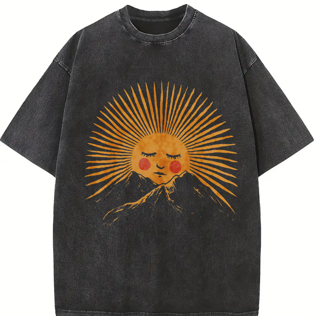 Golden Sun Mountain Face Vintage Washed T-Shirt product image 2