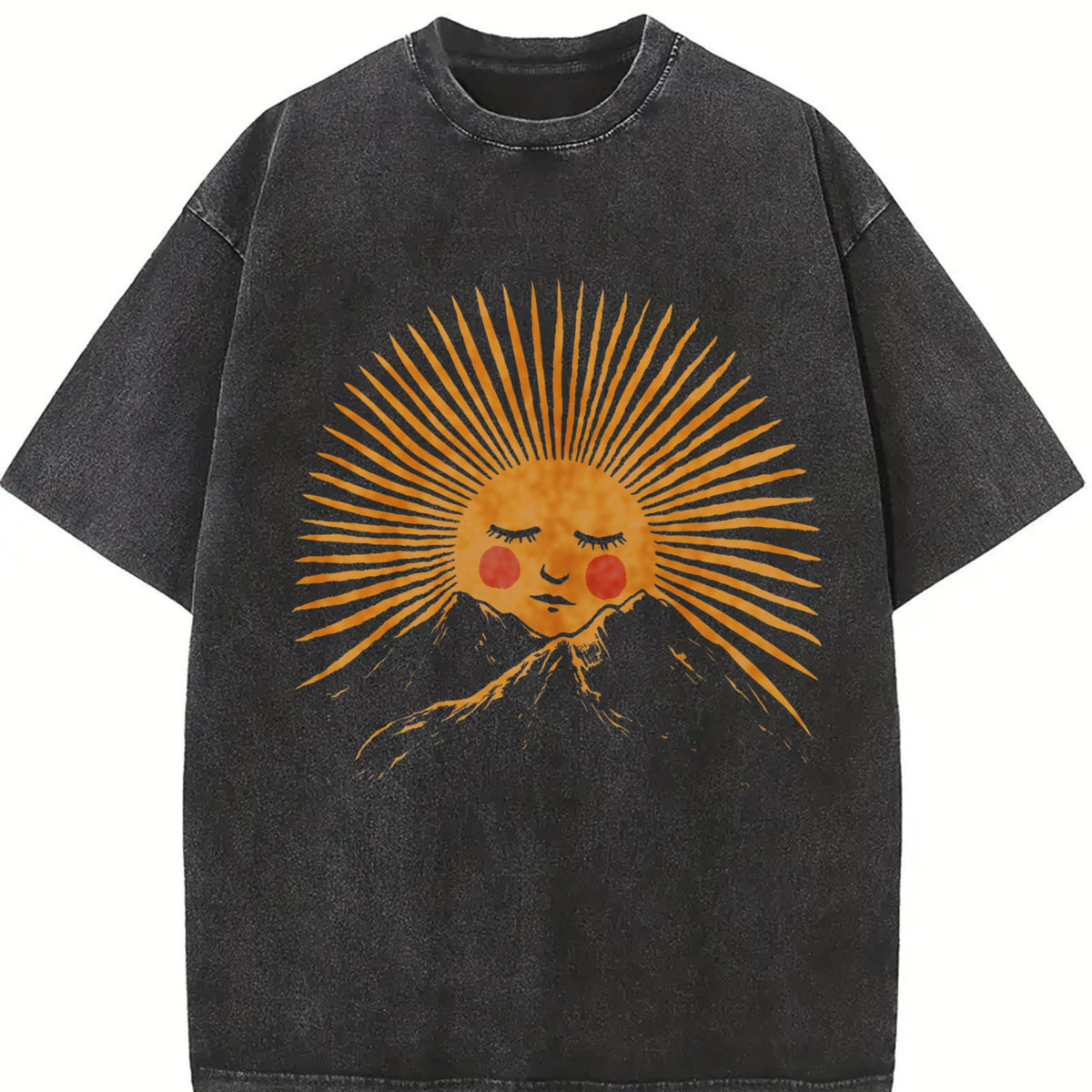 Golden Sun Mountain Face Vintage Washed T-Shirt product image 2