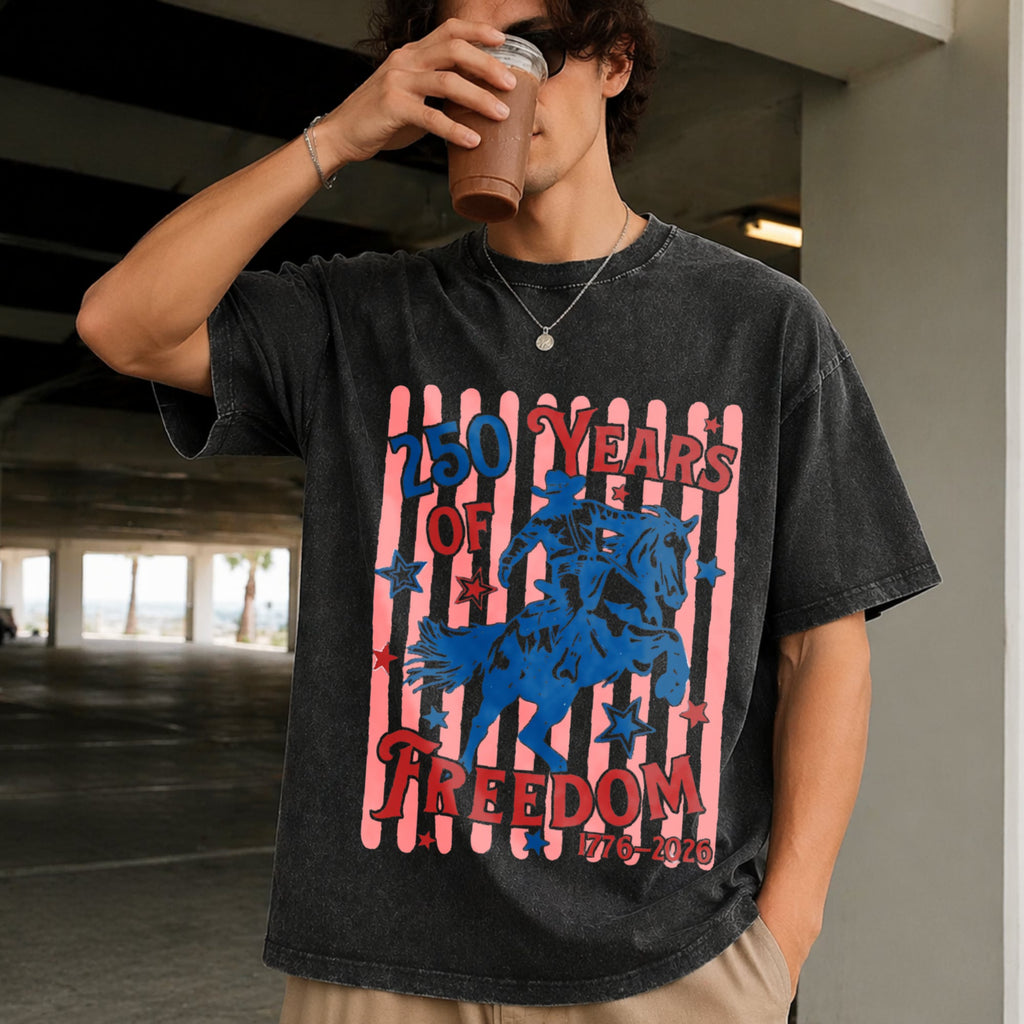 250 Years Of Freedom Bucking Horse Vintage Washed T-Shirt product image 2