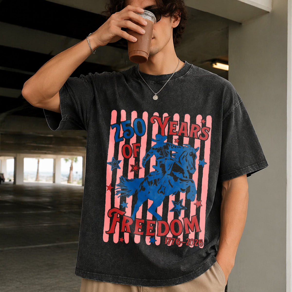 250 Years Of Freedom Bucking Horse Vintage Washed T-Shirt product image 2