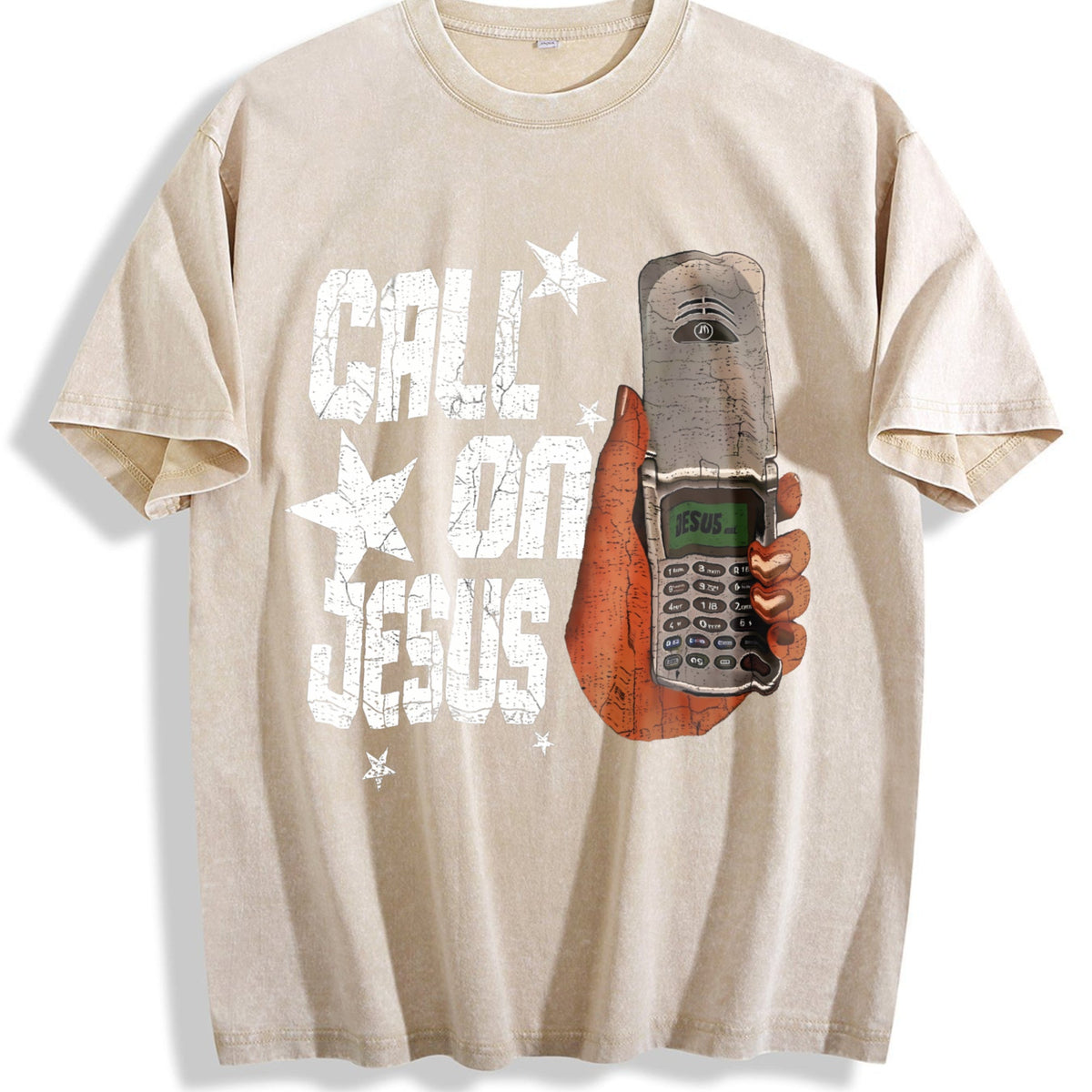Call On Jesus Flip Phone White Religious Vintage Washed product image 1