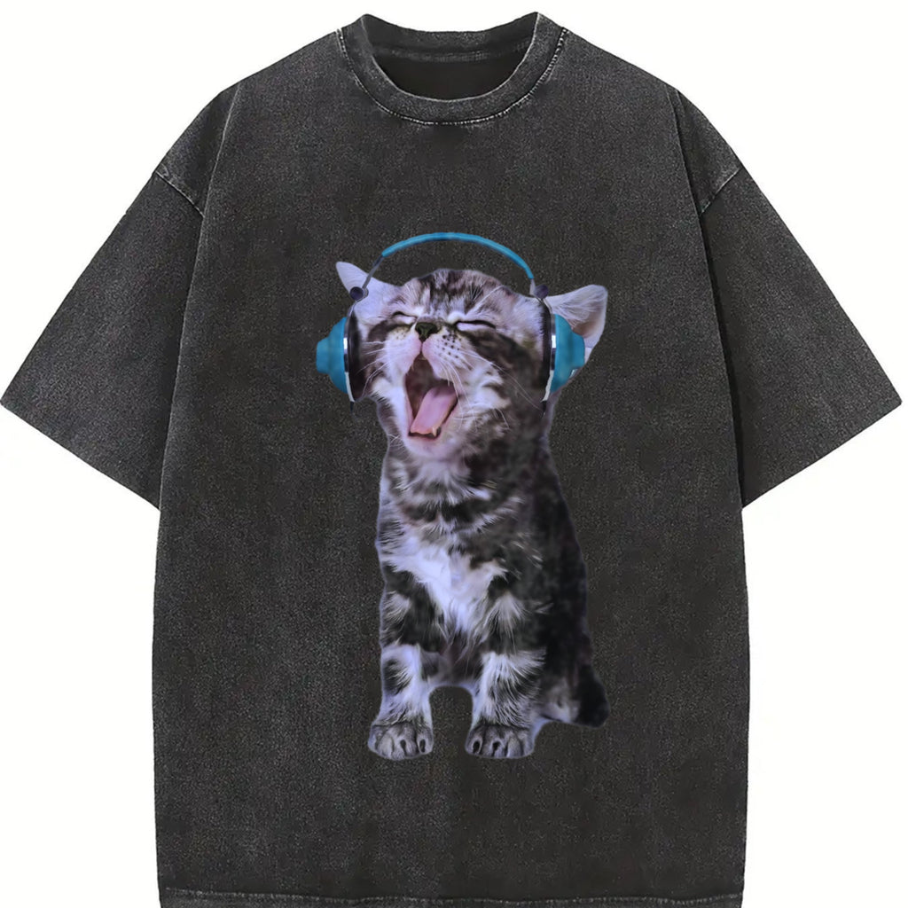 Y2K Headphones Cat Vintage Washed T-Shirt product image 2