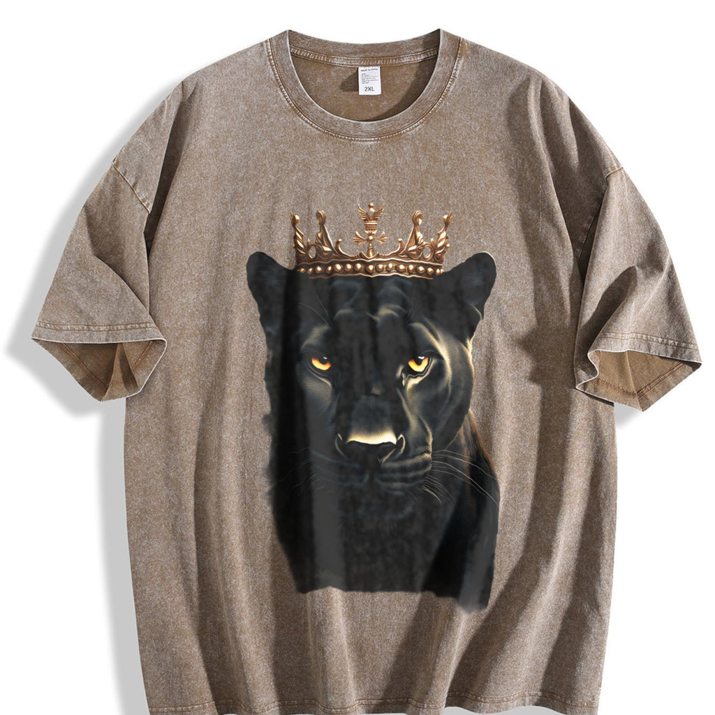 Black Wild Leopard With Crown 90s Vintage Washed T-Shirt product image 3