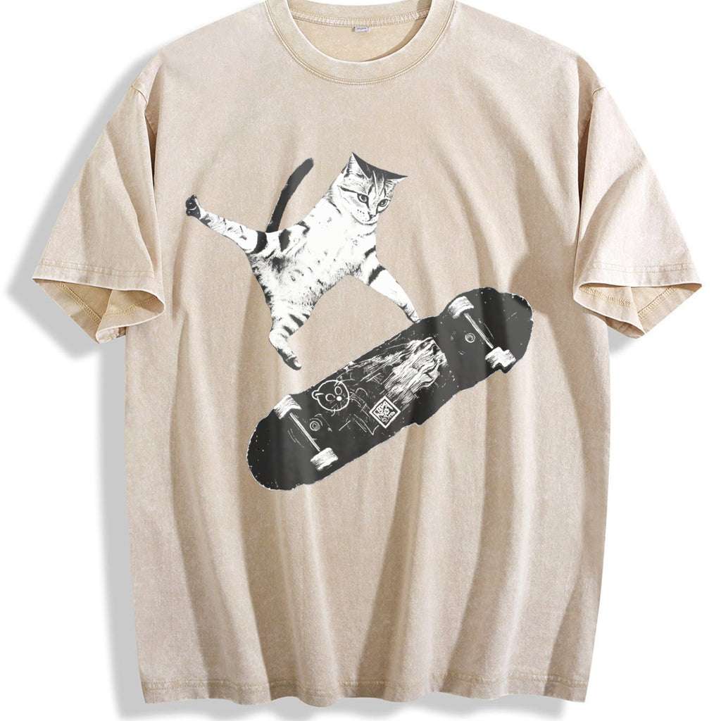 Skateboarding Cat Vintage Washed T-Shirt product image 1