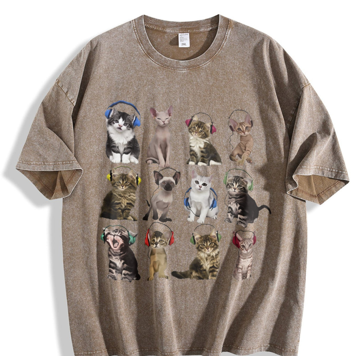 Cats Headphone Vintage Washed T-Shirt product image 3