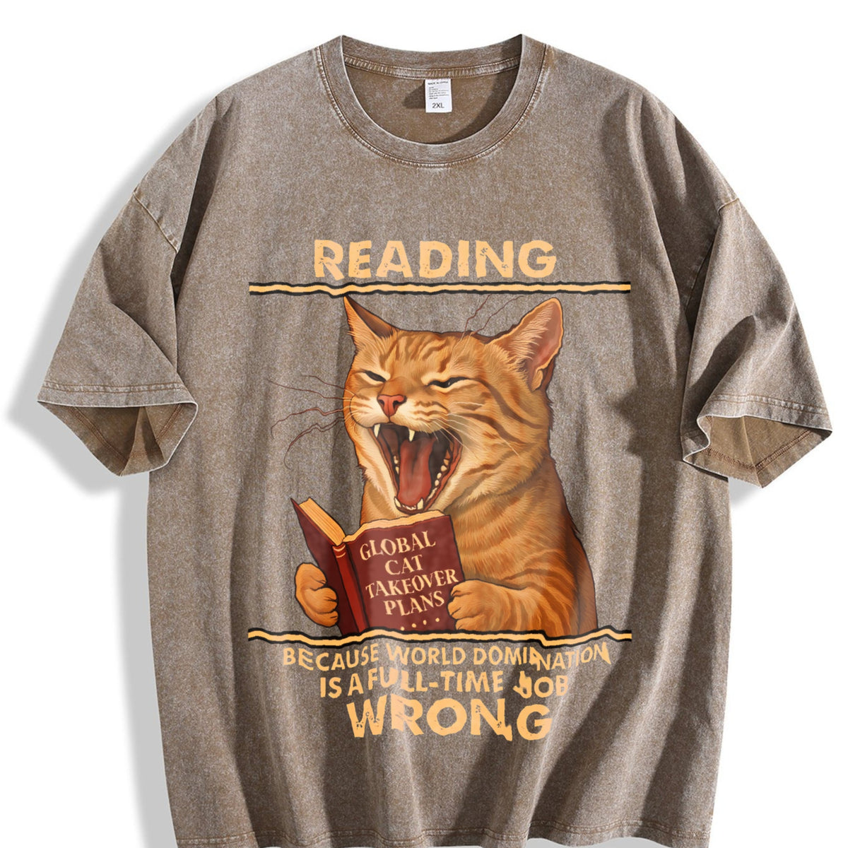 Funny Cat Reading Vintage Washed T-Shirt product image 3