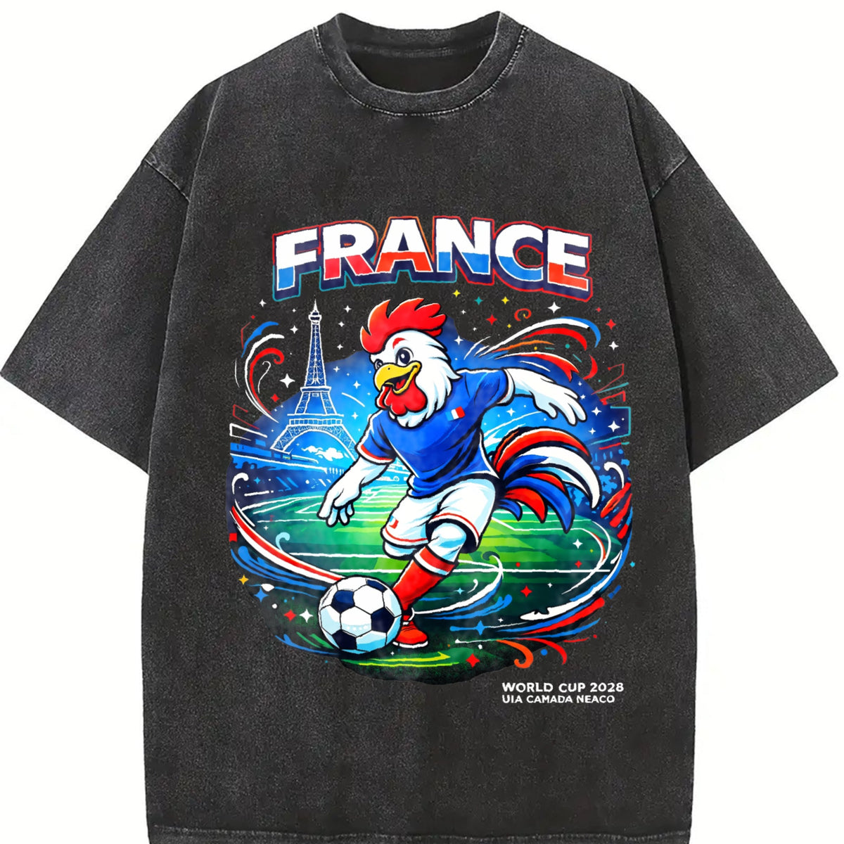 France Rooster Eiffel Tower Football Vintage Washed T-Shirt product image 2