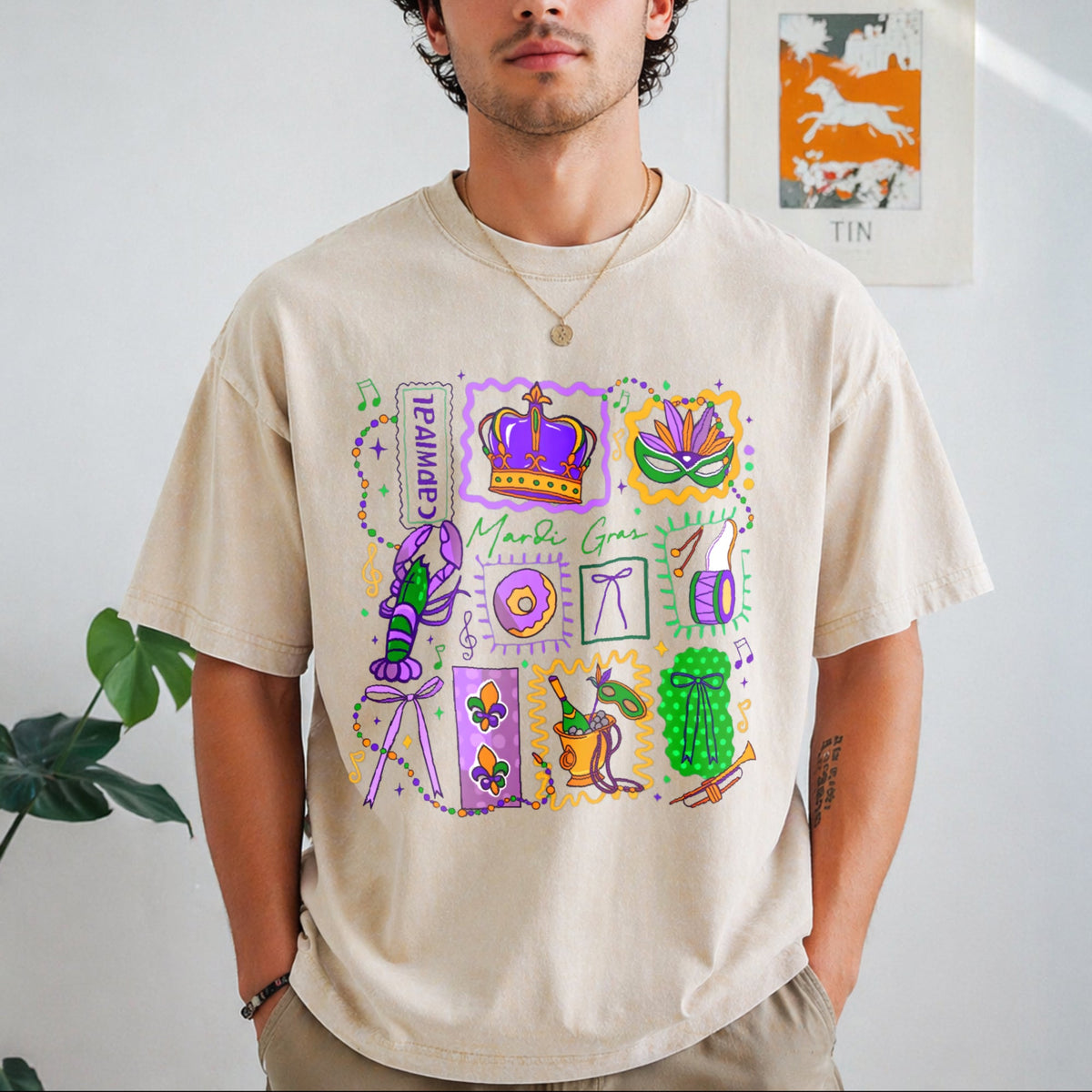 Mardi Gras Doodle Icons Vintage Washed T-Shirt product image 8