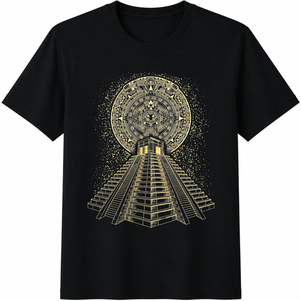 Ancient Sacred Mayan Pyramid Geometry Summer Black Cotton product image 1