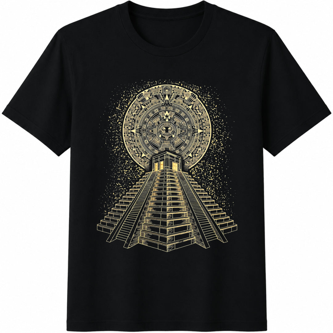 Ancient Sacred Mayan Pyramid Geometry Summer Black Cotton product image 1