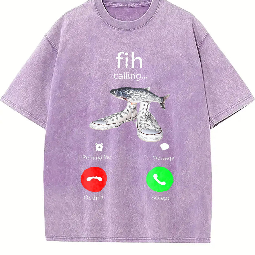 100 Funny Fish Fih With Shoes Is Calling Meme Vintage Washed T-Shirt