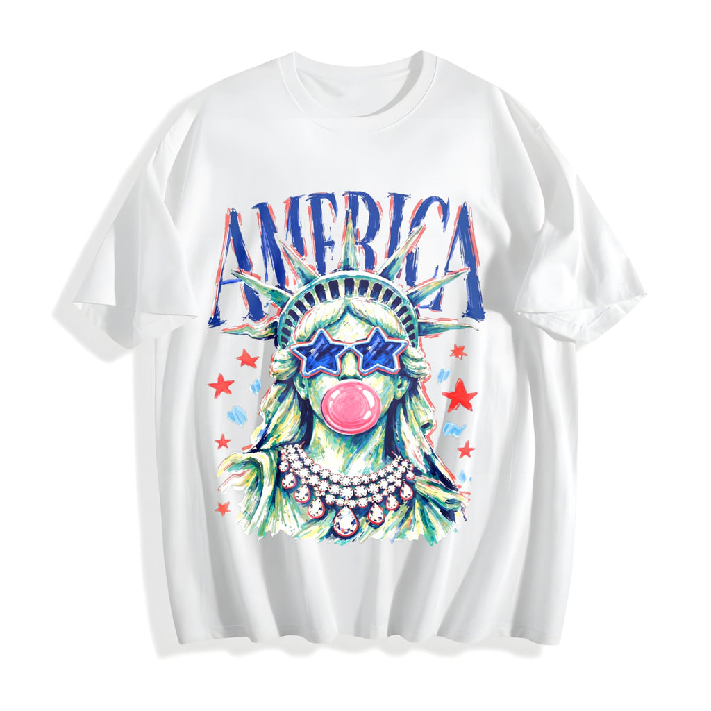 America Statue Of Liberty Blowing Bubble Gum Cotton T-Shirt product image 2