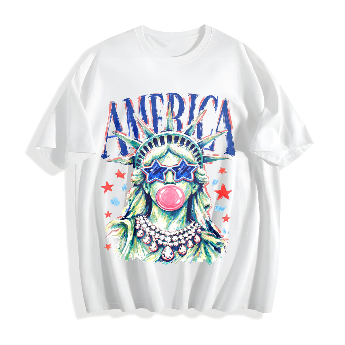 America Statue Of Liberty Blowing Bubble Gum Cotton T-Shirt product image 2