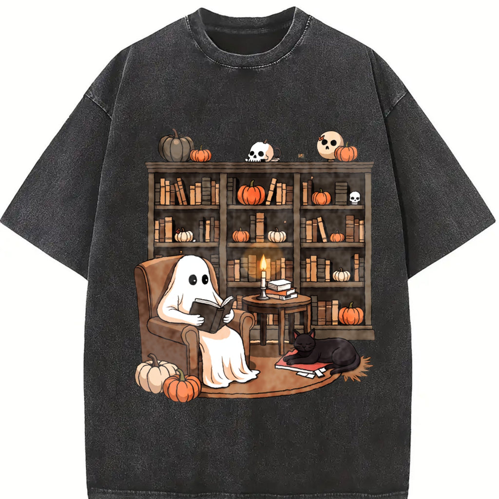 Ghost Reading Books Vintage Washed T-Shirt product image 2