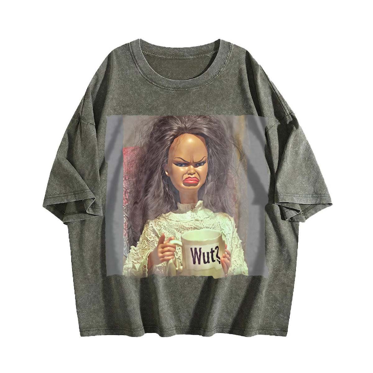 Grumpy Doll with Wut Mug Vintage Washed T-Shirt