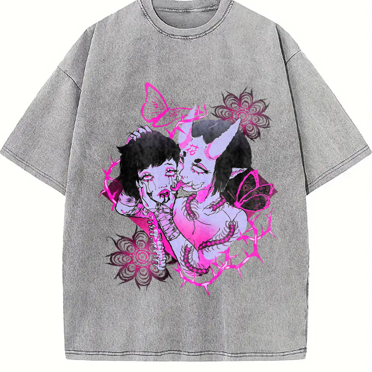 Japanese Demon Girl Gothic Vintage Washed T-Shirt product image 5