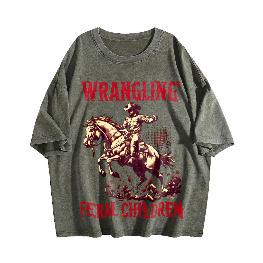 Wranglin' Feral Children Raccoon 90s Vintage Washed T-Shirt product image 4