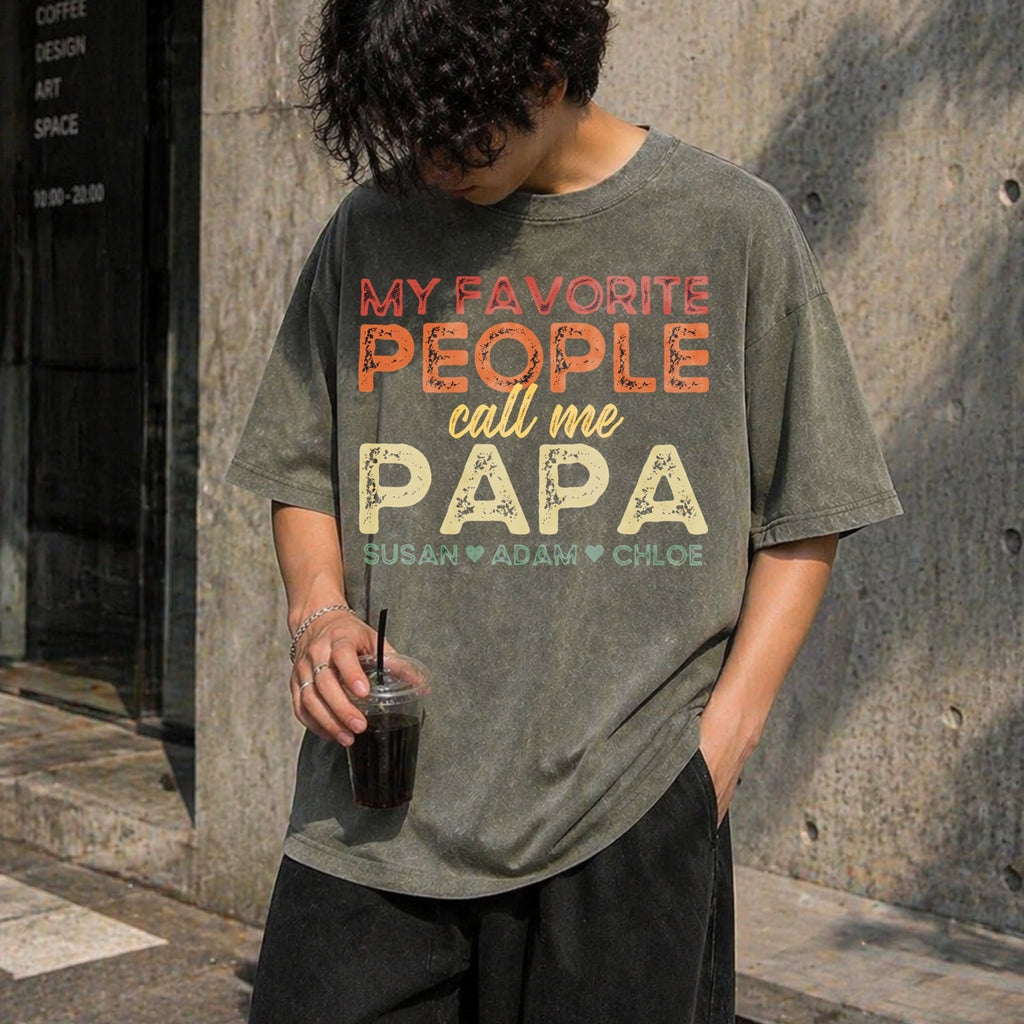 Grandpa With Grandkids Names Vintage Washed T-Shirt product image 4