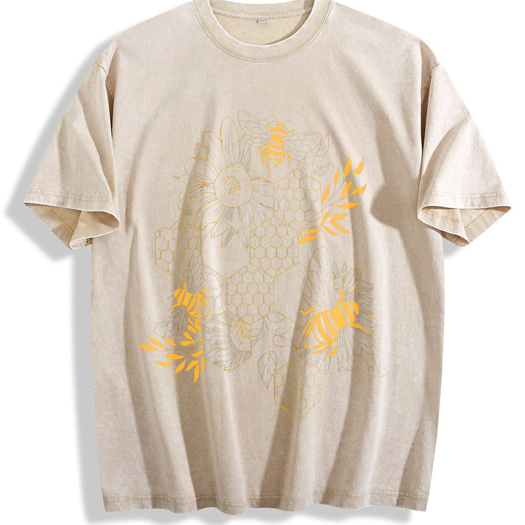 Gold Botanical Line Art Vintage Washed T-Shirt product image 1