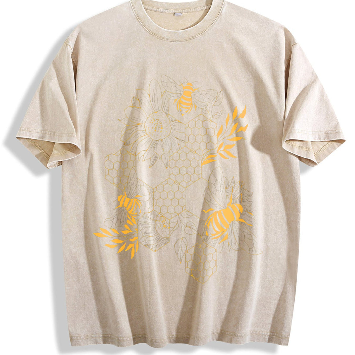 Gold Botanical Line Art Vintage Washed T-Shirt product image 1