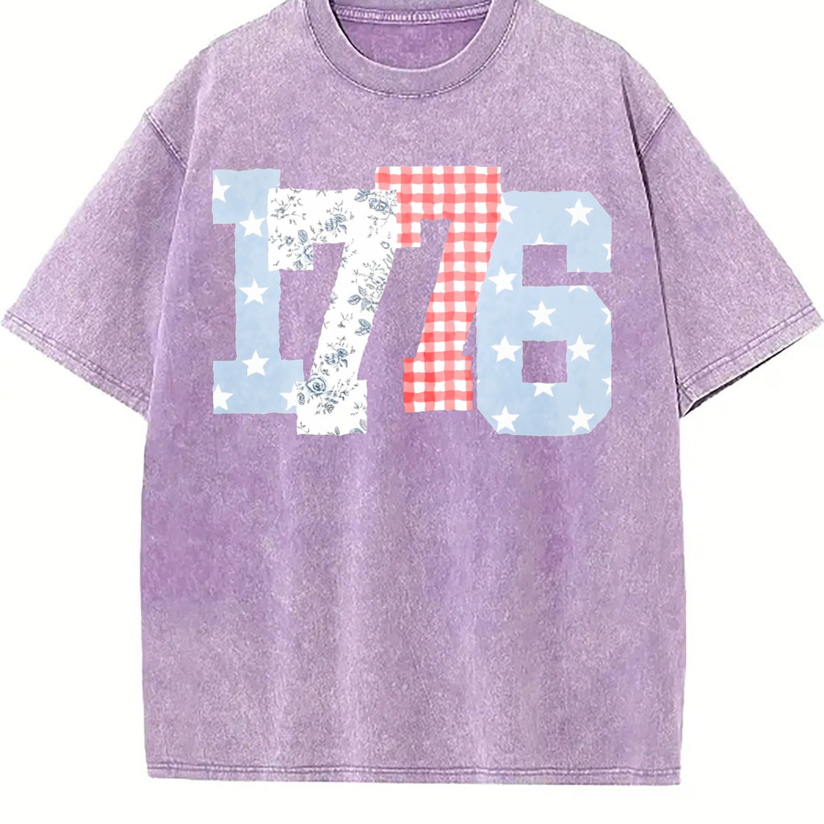 1776 Plaid Floral Star Number Vintage Washed T-Shirt product image 6