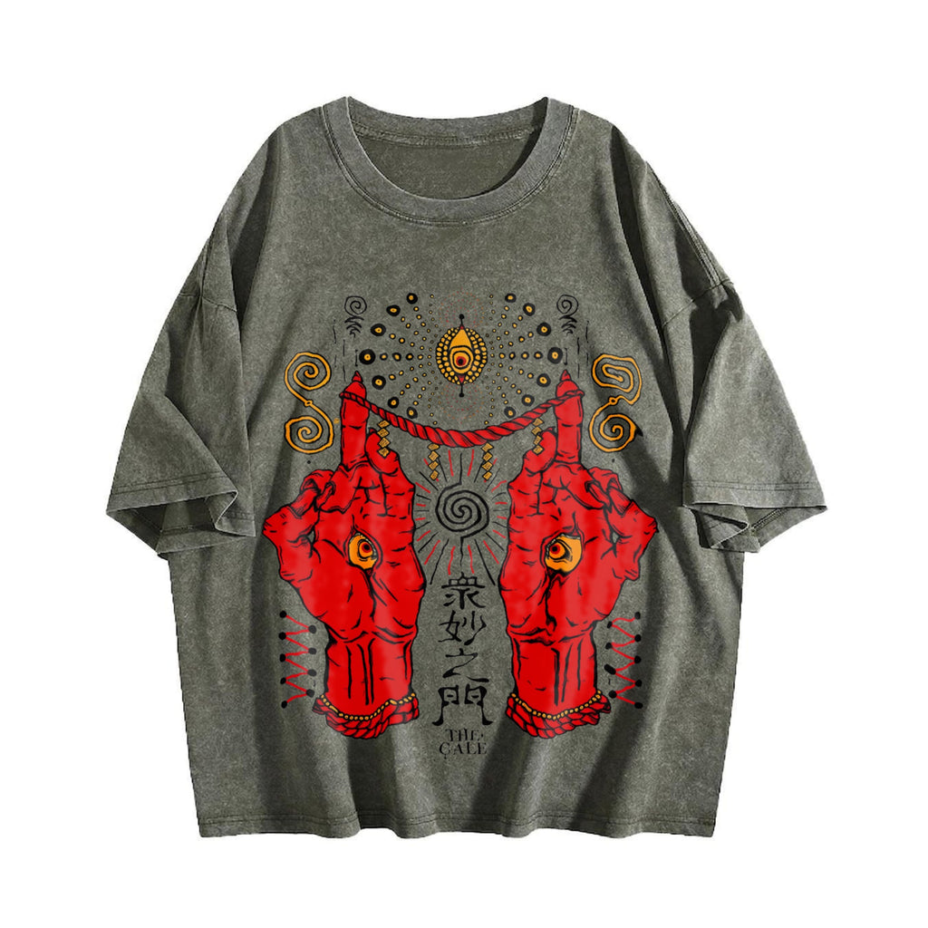 Occult Red Hand & All-seeing Eye Vintage Washed T-Shirt product image 4