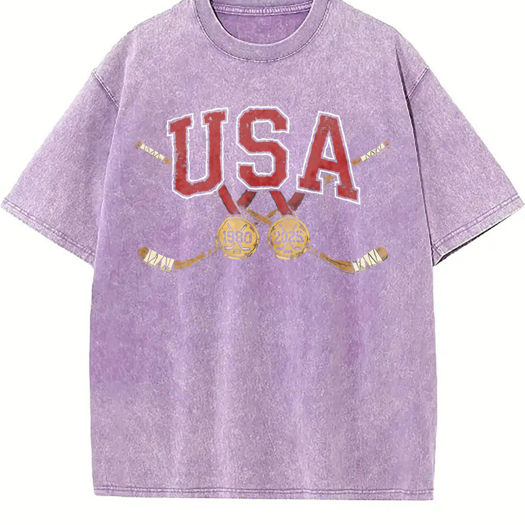 USA Crossed Hockey Sticks Vintage Washed T-Shirt product image 6