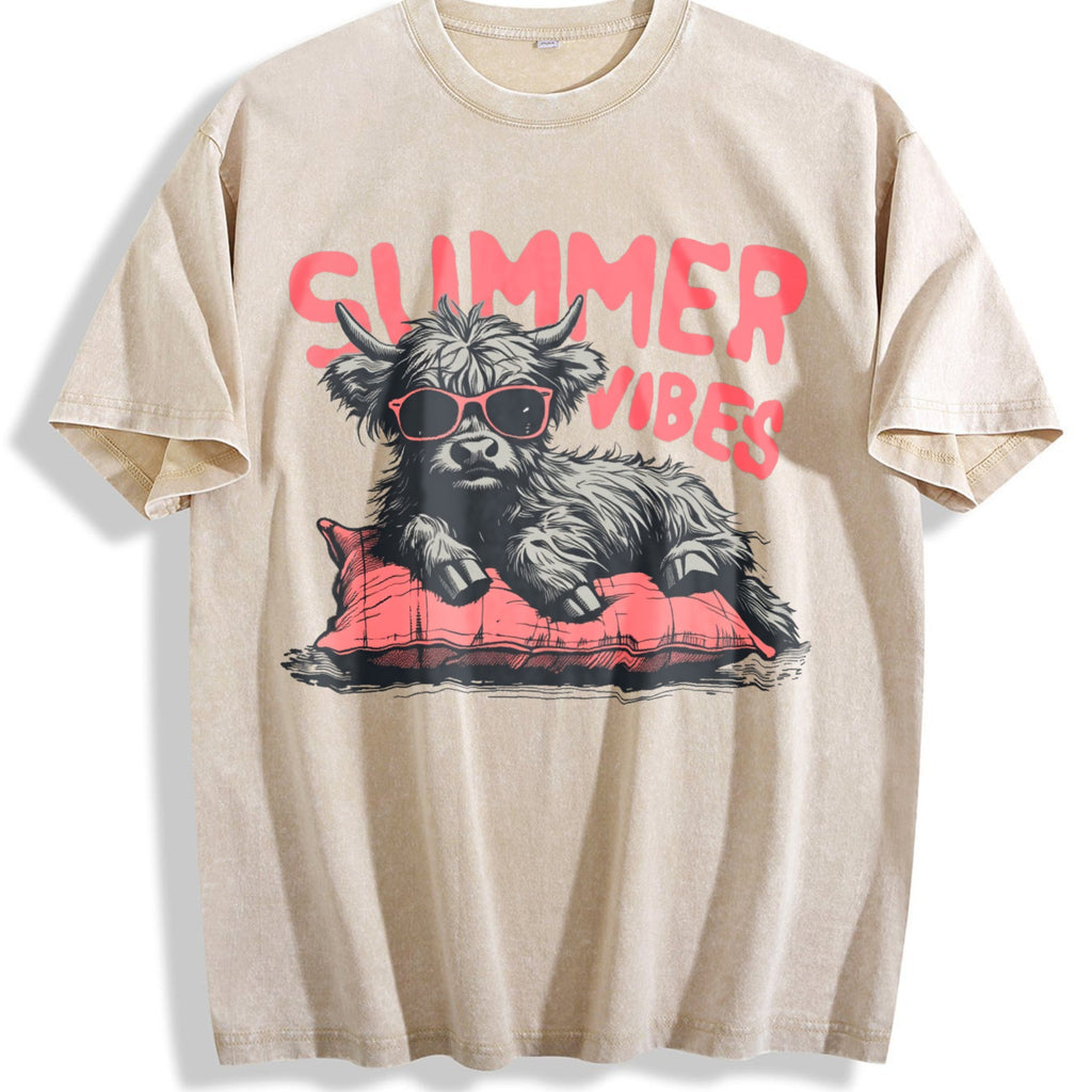 Highland Cow Summer Vibes Vintage Washed T-Shirt product image 1