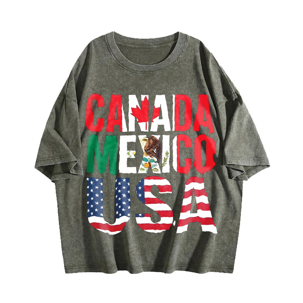 Can Mex USA Country Flag Letter Vintage Washed T-Shirt product image 4