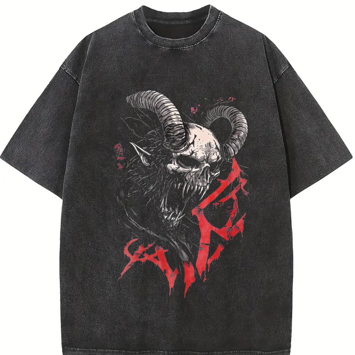 Demon Horned Skull Vintage Washed T-Shirt product image 2