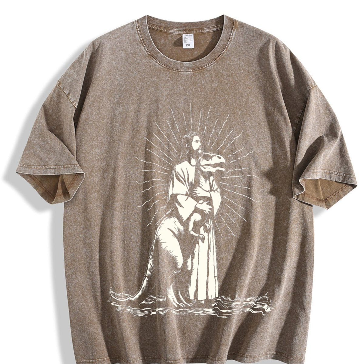 Jesus Holding Dinosaur Funny Religious Vintage Washed product image 3