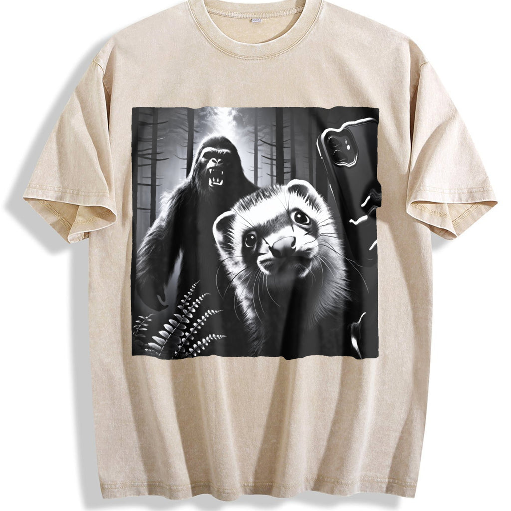 Ferret Selfie With Bigfoot 90s Vintage Washed T-Shirt product image 1