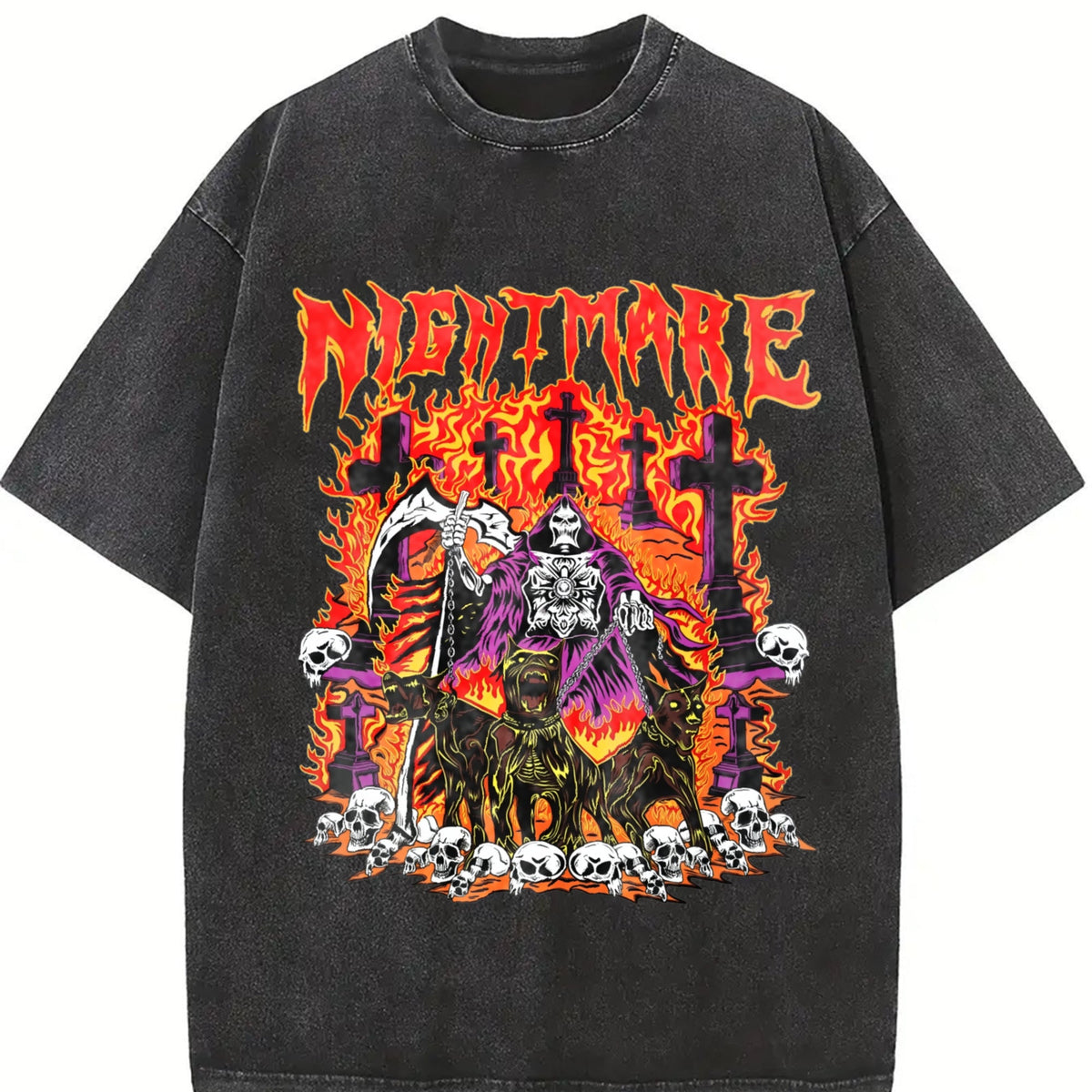 Nightmare Grim Reaper Hellhound Vintage Washed T-Shirt product image 2