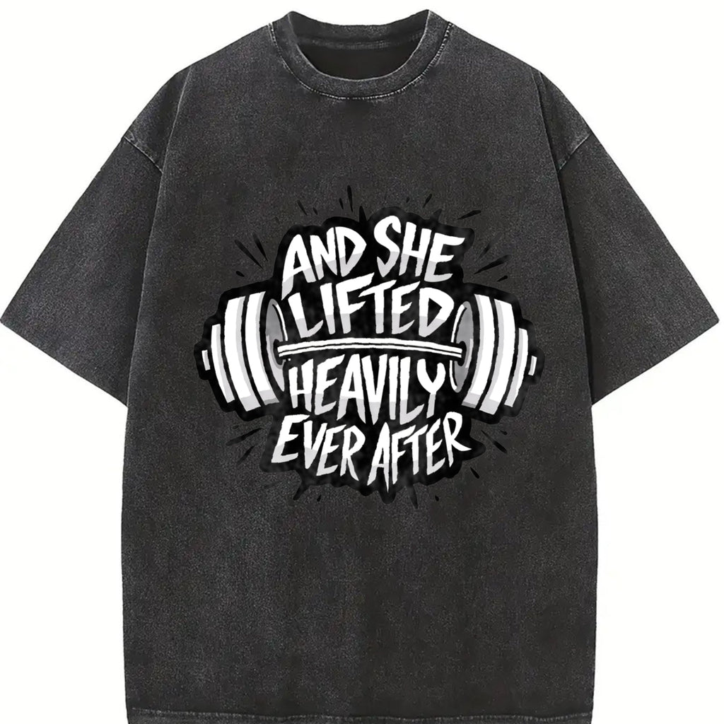 She Lifted Heavily Ever After Barbell Motivation Vintage product image 2