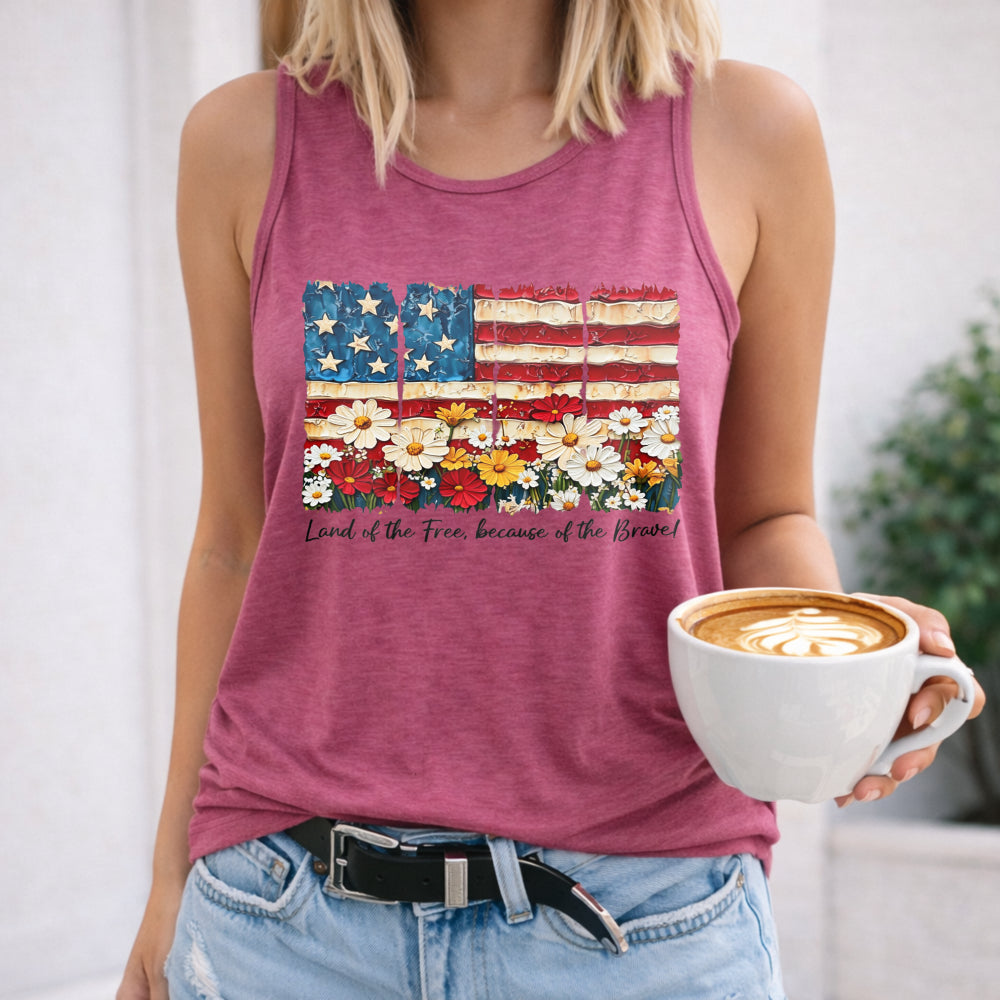 Patriotic Floral American Flag Women's Tank Top