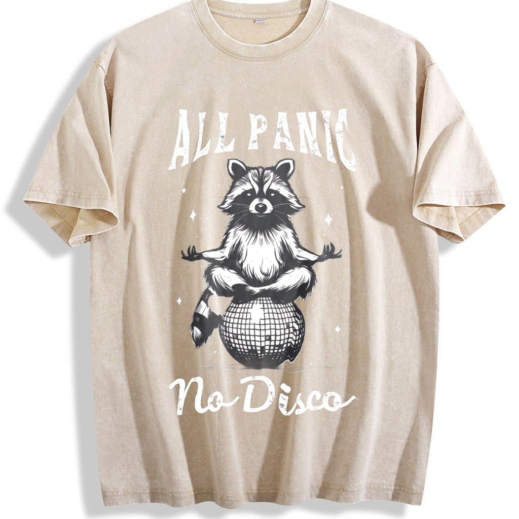 Funny Raccoon All Panic No Disco 90s Vintage Washed T-Shirt product image 1