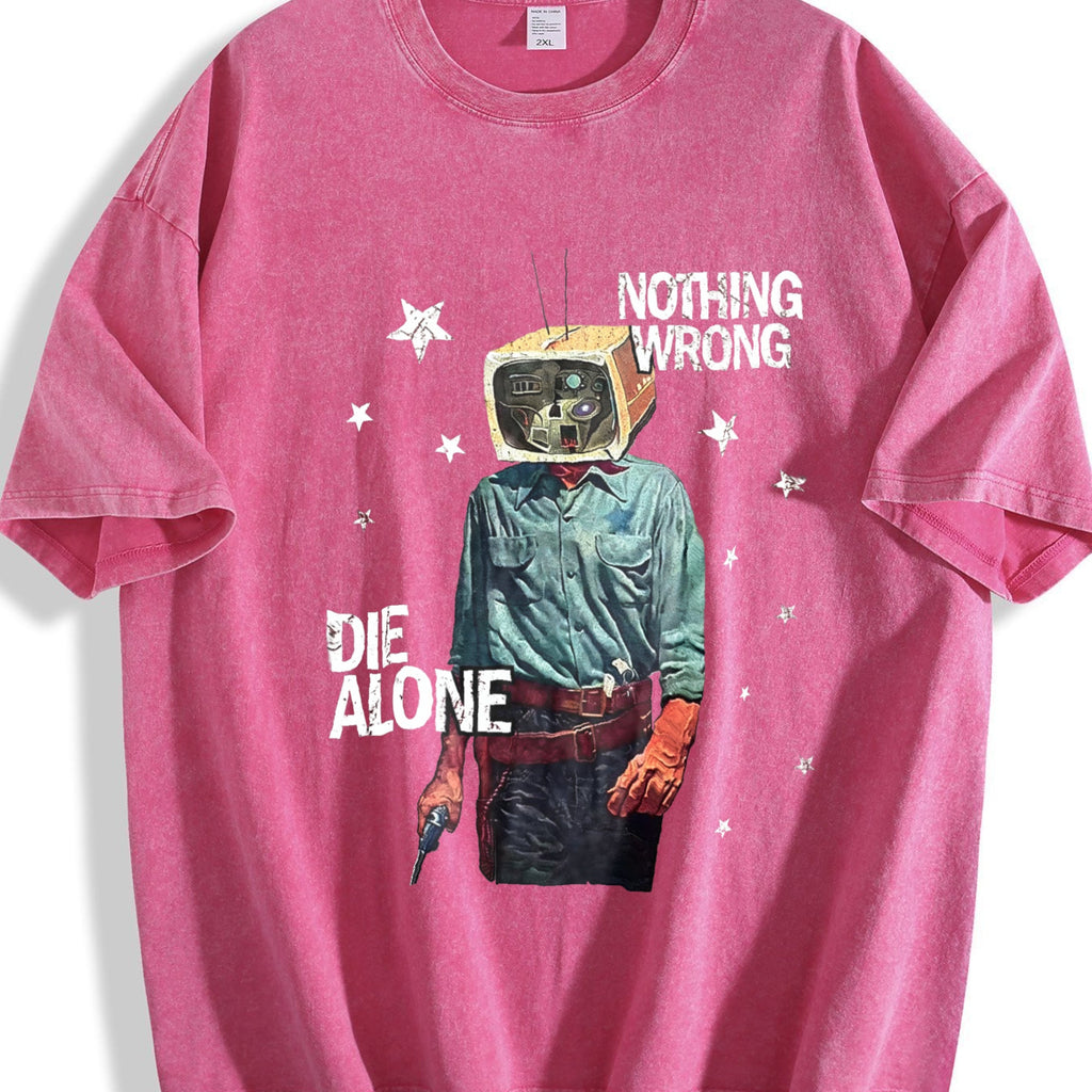 Tv Head Cowboy Die Alone White Grunge Vintage Washed T-Shirt product image 7