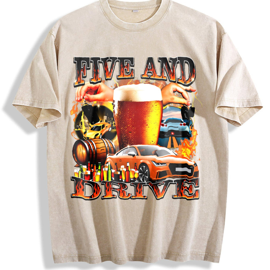 Five And Drive Funny Vintage Washed T-Shirt product image 1