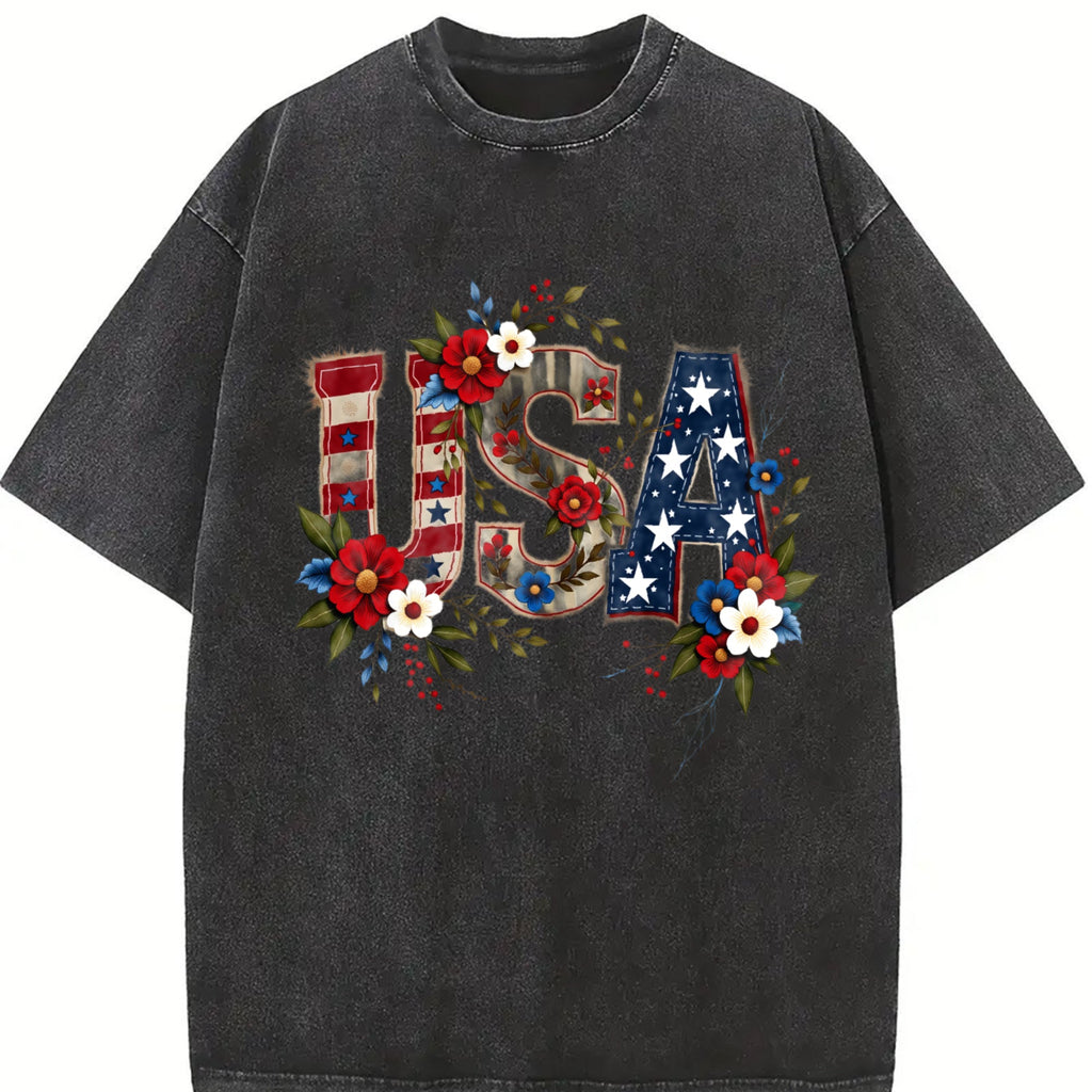 USA Flag Floral Boxy Y2K Aesthetic Summer Vibes Vintage product image 2