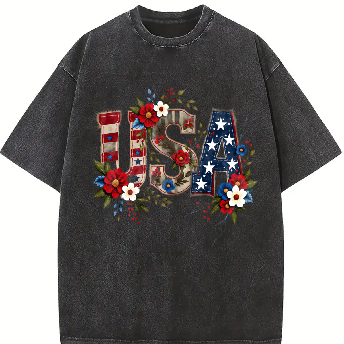USA Flag Floral Boxy Y2K Aesthetic Summer Vibes Vintage product image 2