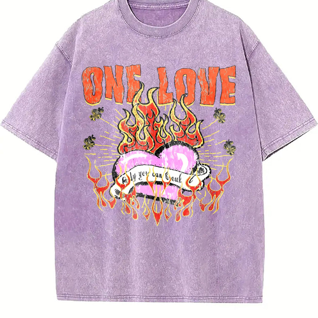 One Love Flame Heart Vintage Washed T-Shirt product image 6