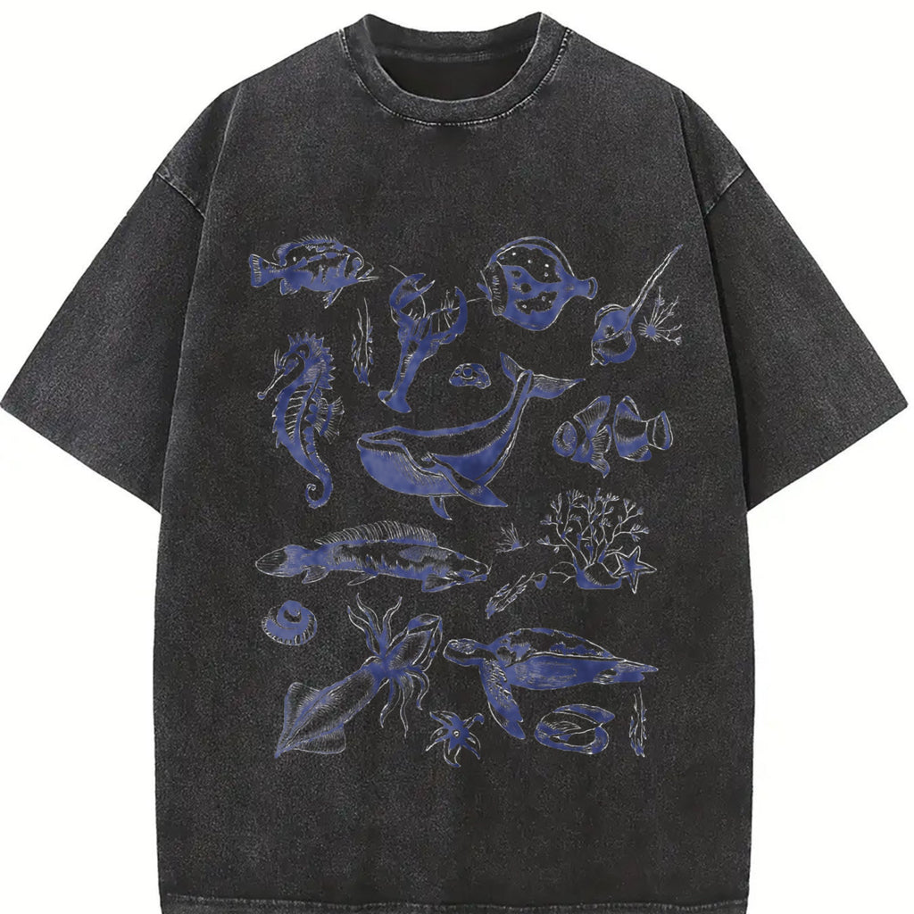 Tattoo Sea Animals 90s Vintage Washed T-Shirt product image 2