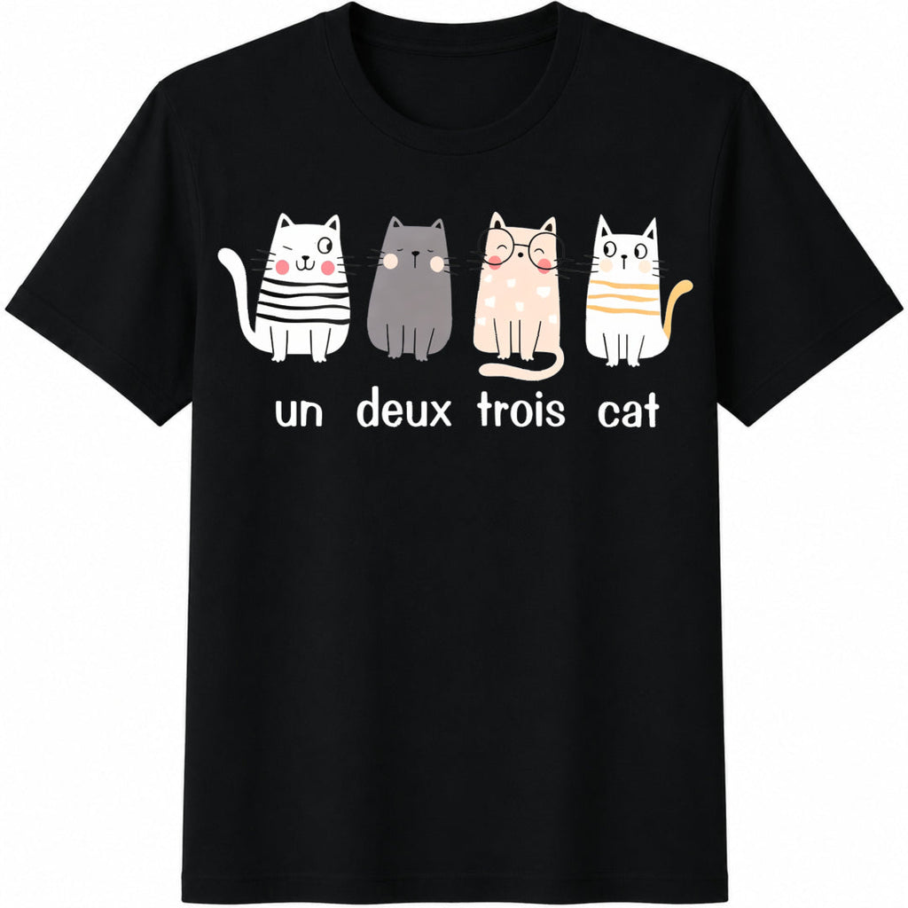 Four Cartoon Cats And French Text Cotton T-Shirt product image 1
