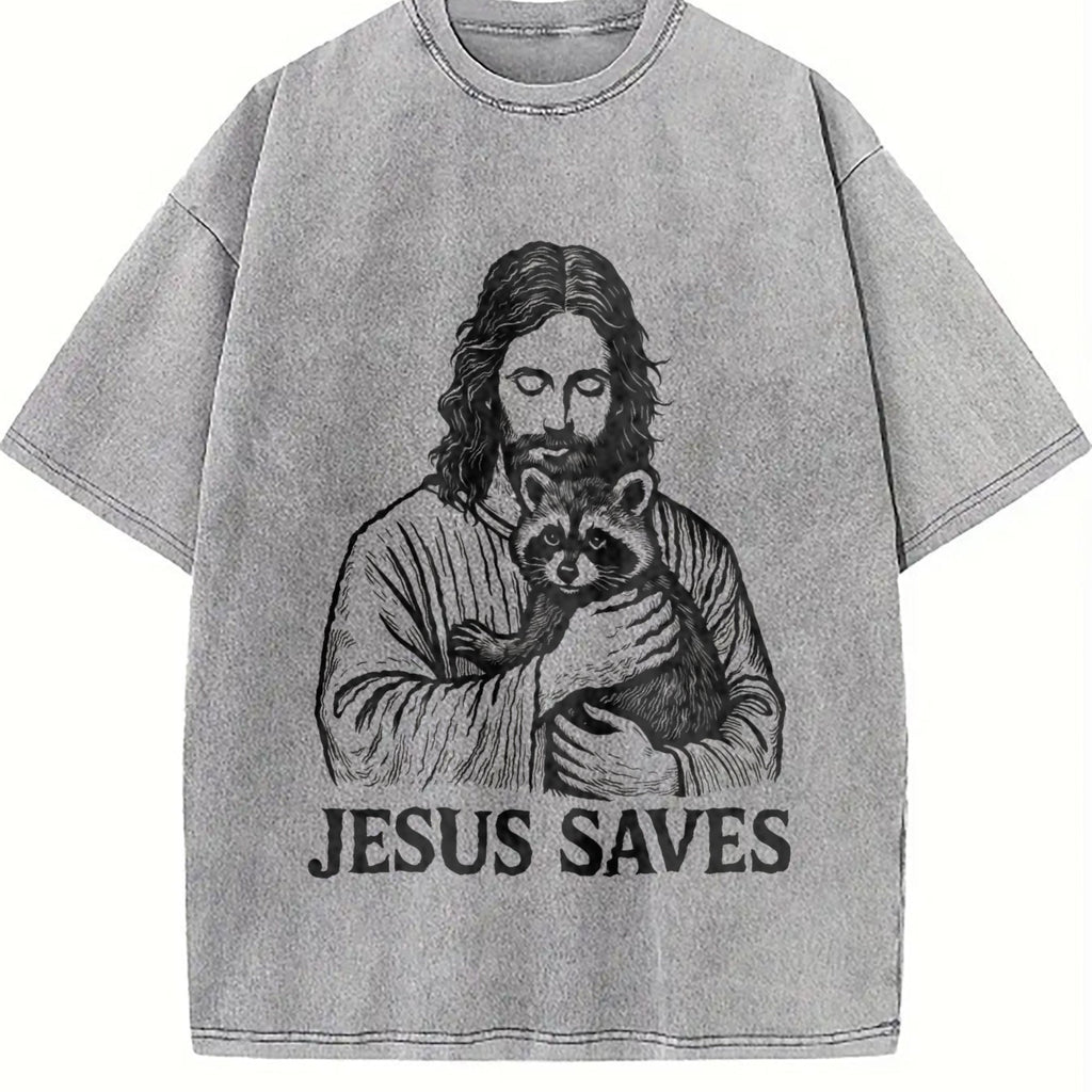 Religious Jesus Hugs Raccoon Christ Vintage Washed T-Shirt product image 5